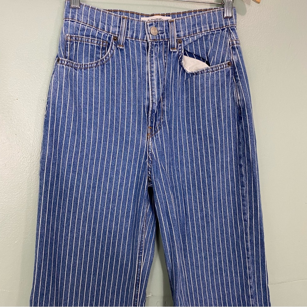 Reformation Jeans Hailey Pinstripe High Rise Wide Leg Jeans Blue Size 25 - Picture 3 of 7